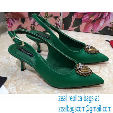 Dolce & Gabbana Heel 6.5cm Quilted Leather Devotion Slingbacks Green 2021